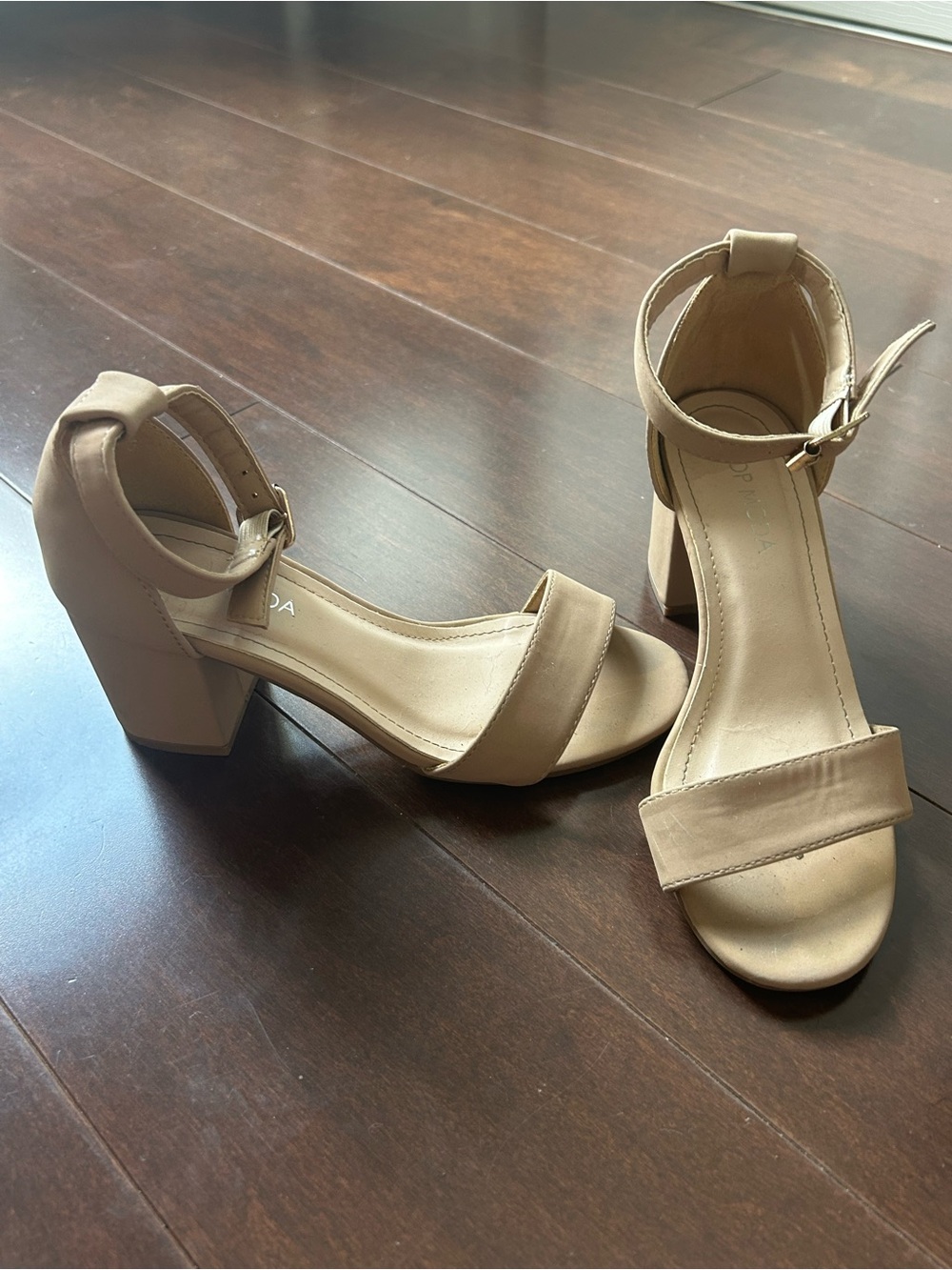 TOP Moda Nude Ankle-Strap Block Heel Sandals